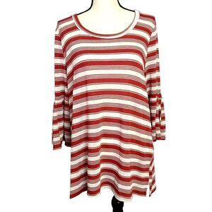 VISION Red White Stripe Bell Sleeve Blouse Top Women's 2XL NWT
